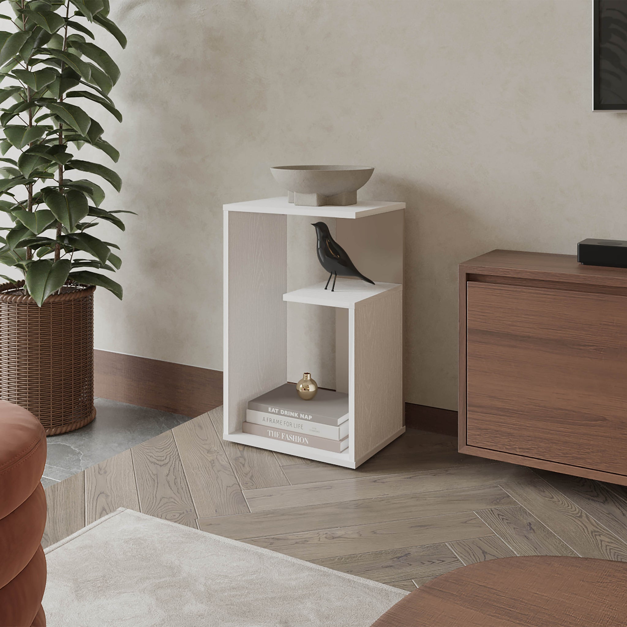 Vega Side Table In Melamine With Open Storage, White White Primary Living Space Modern Particle Board Melamine