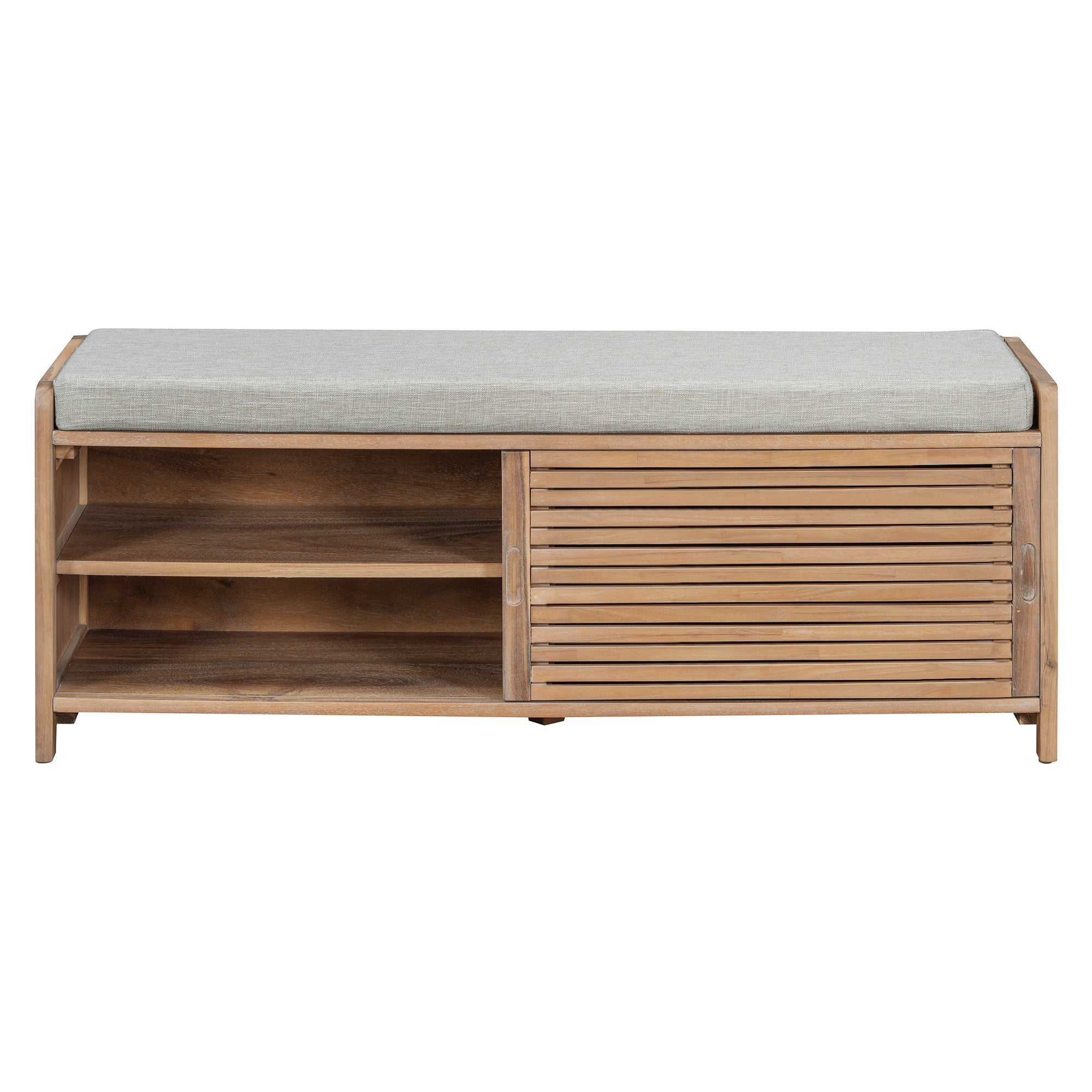 Distressed Shutter Storage Bench With Acacia Veneer For Retro Charm Fo