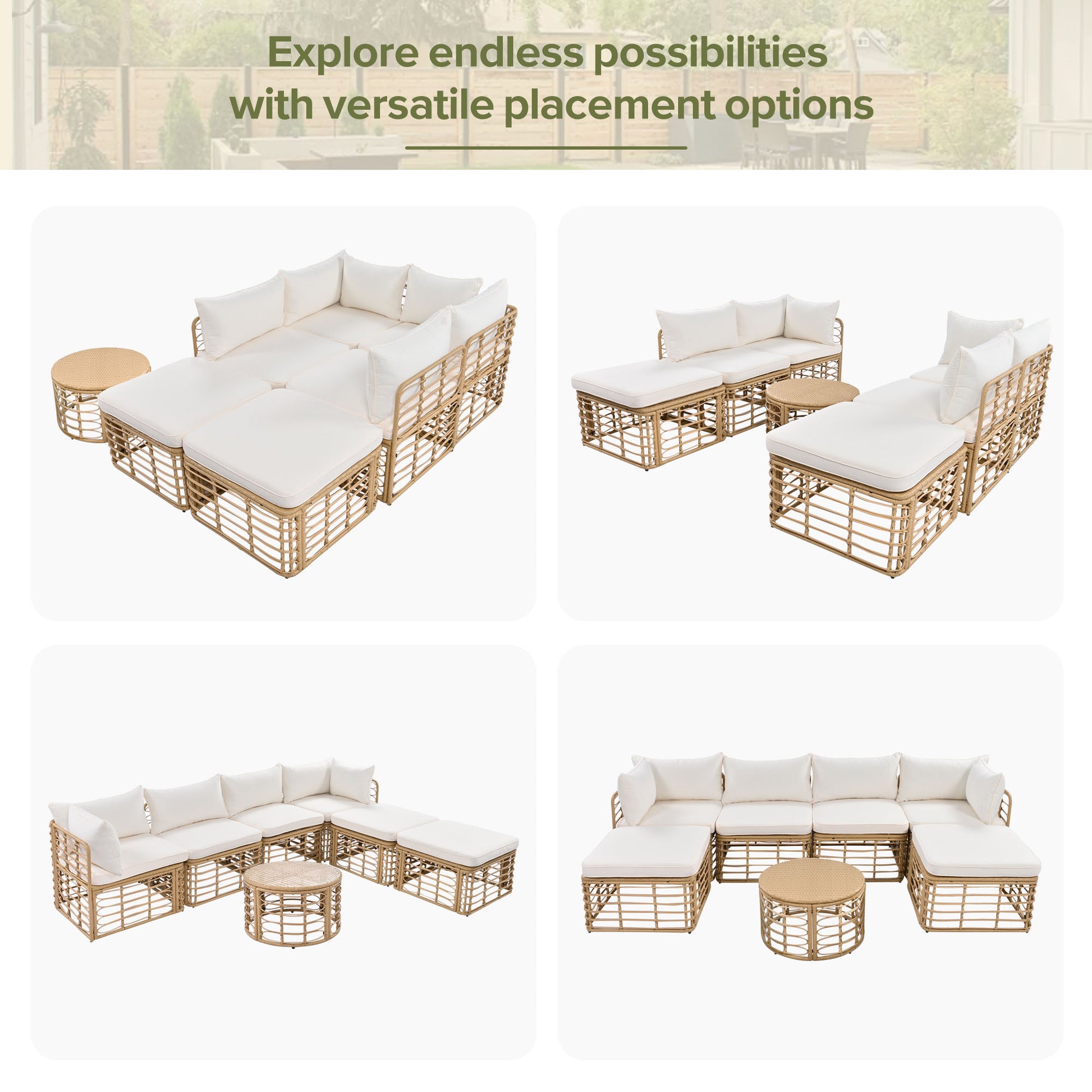 7 Pieces Outdoor Patio Furniture, All Weather Rattan Sectional Sofa Set With Thick Cushions And Pillows, Freely Combined Conversation Sets For Garden, Backyard, Balcony, Beige Yes Complete Patio Set Beige Seats 6 Garden & Outdoor Complete Patio Sets Foam