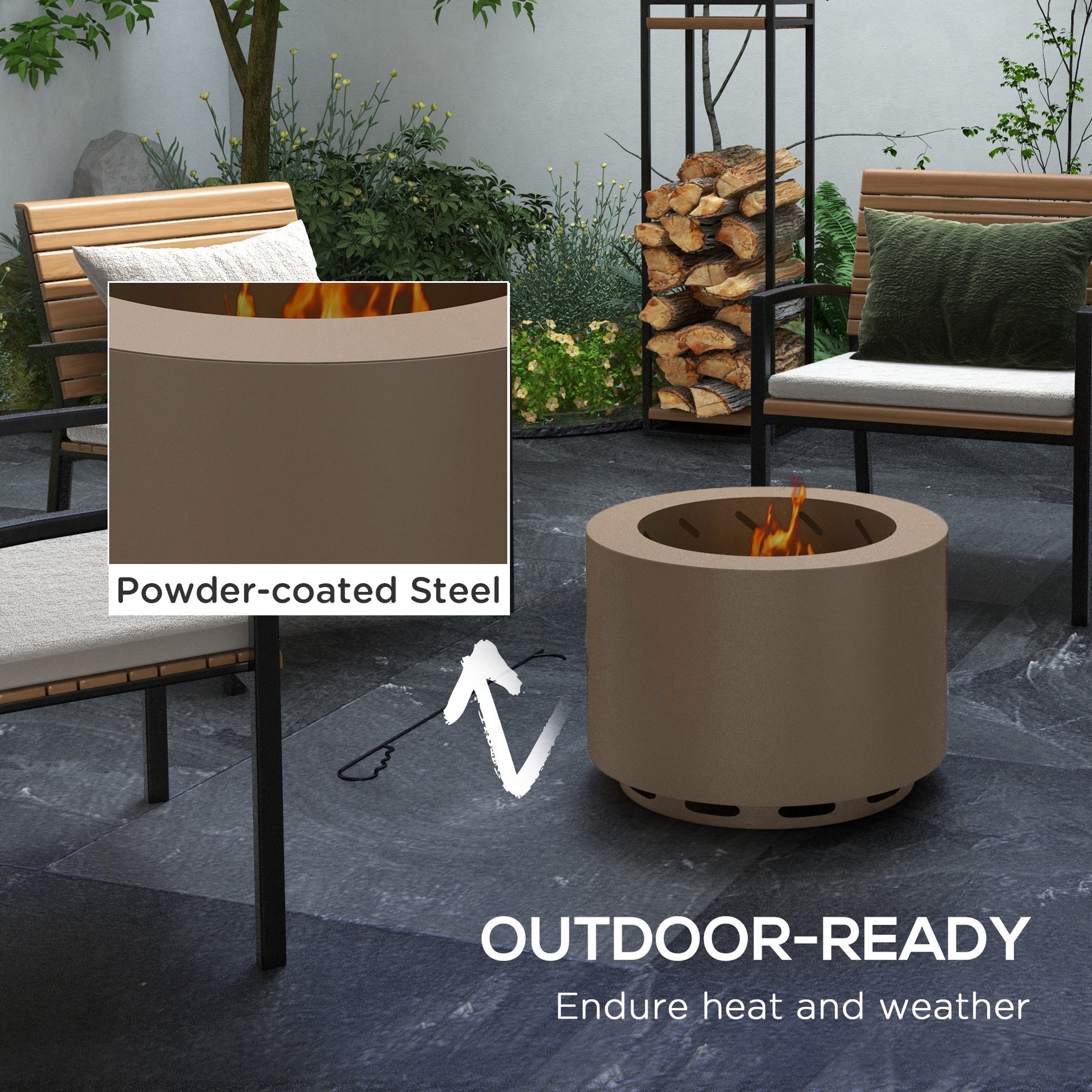 Outsunny Smokeless Fire Pit, 19" Portable Wood Burning Firepit With Poker, Low Smoke Camping Bonfire Stove For Backyard Patio Picnic, Stainless Steel, Bronze Bronze Steel