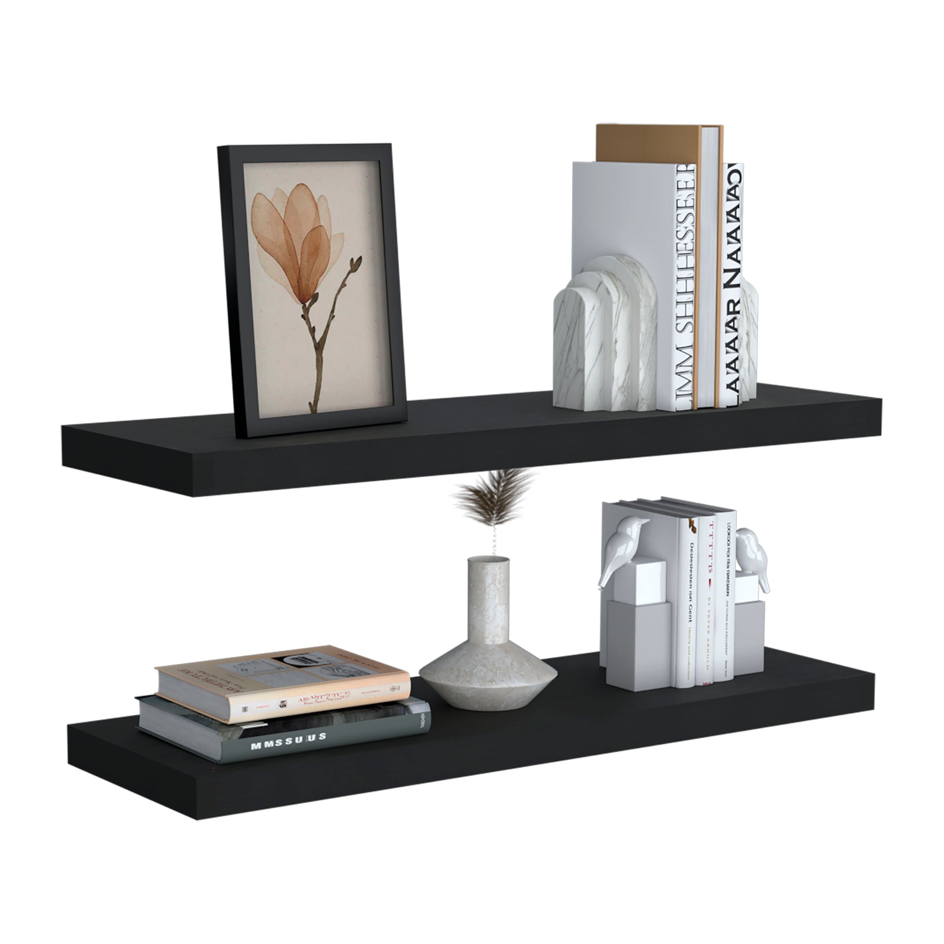 Ecco 31.5" Wide Floating Shelves Set Of 2, Shelves For Wall Decor For Bedroom, Bathroom Storage Shelves, Book Shelves For Living Room 2 Or Less Black Horizontal Primary Living Space Open Back Modern