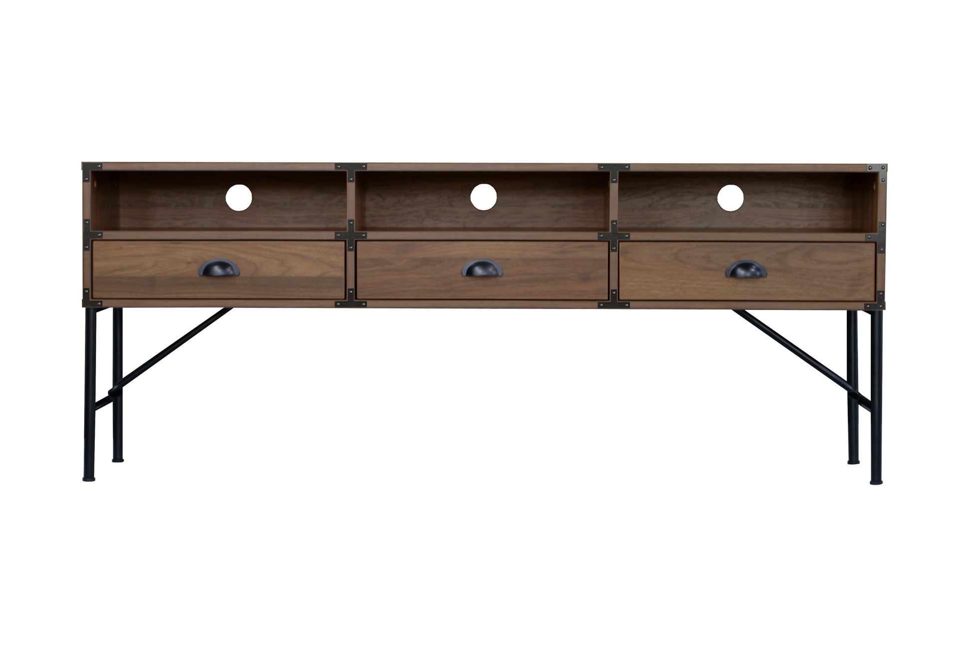 59" Tv Stand "Chic Walnut Media Console With Cable Management And Adjustable Metal Feet Walnut Solid Wood