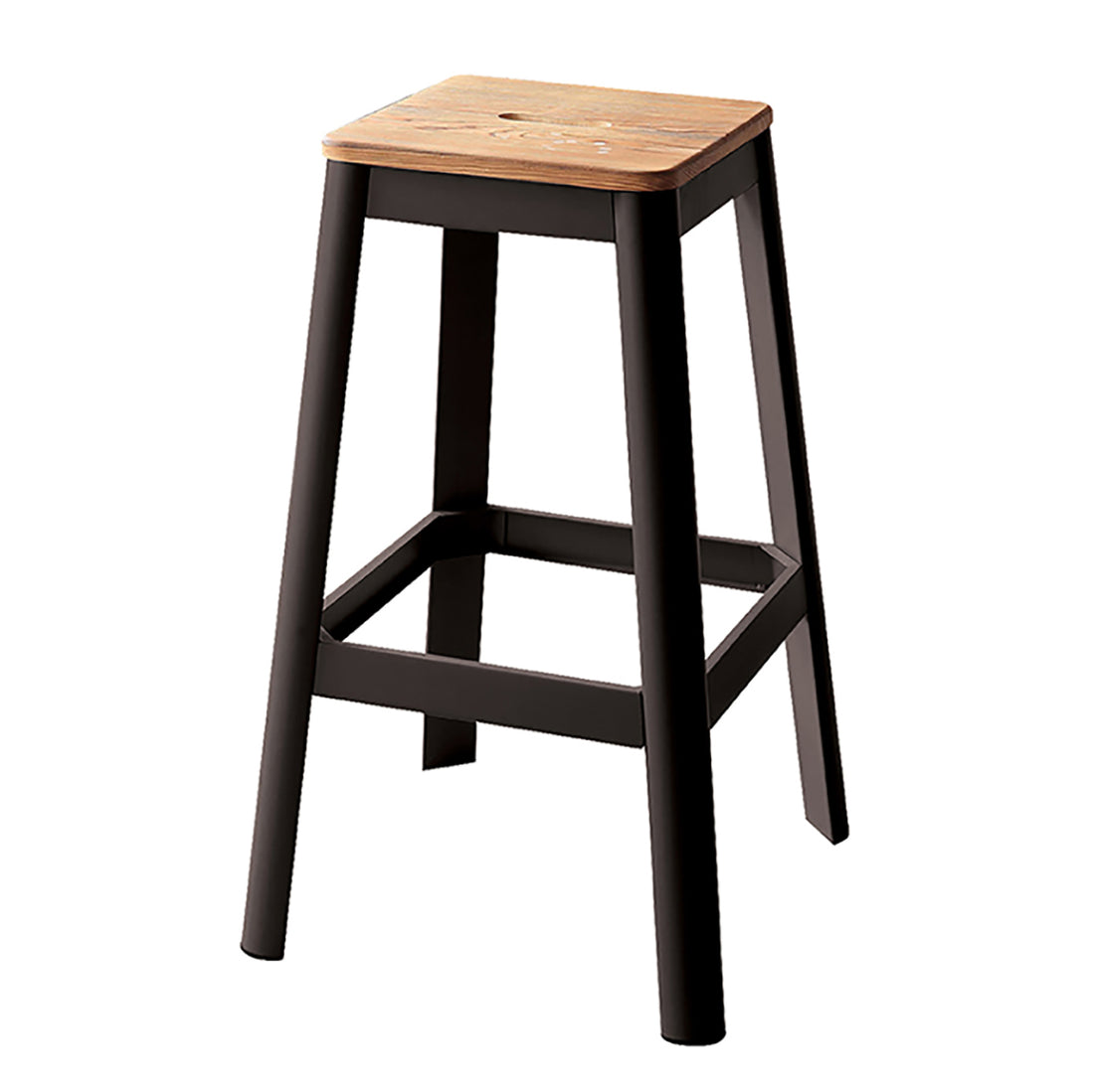 Natural And Black Armless Bar Stool With Crossbar Support Natural Black Bedroom Farmhouse Pine 1 Wood Metal