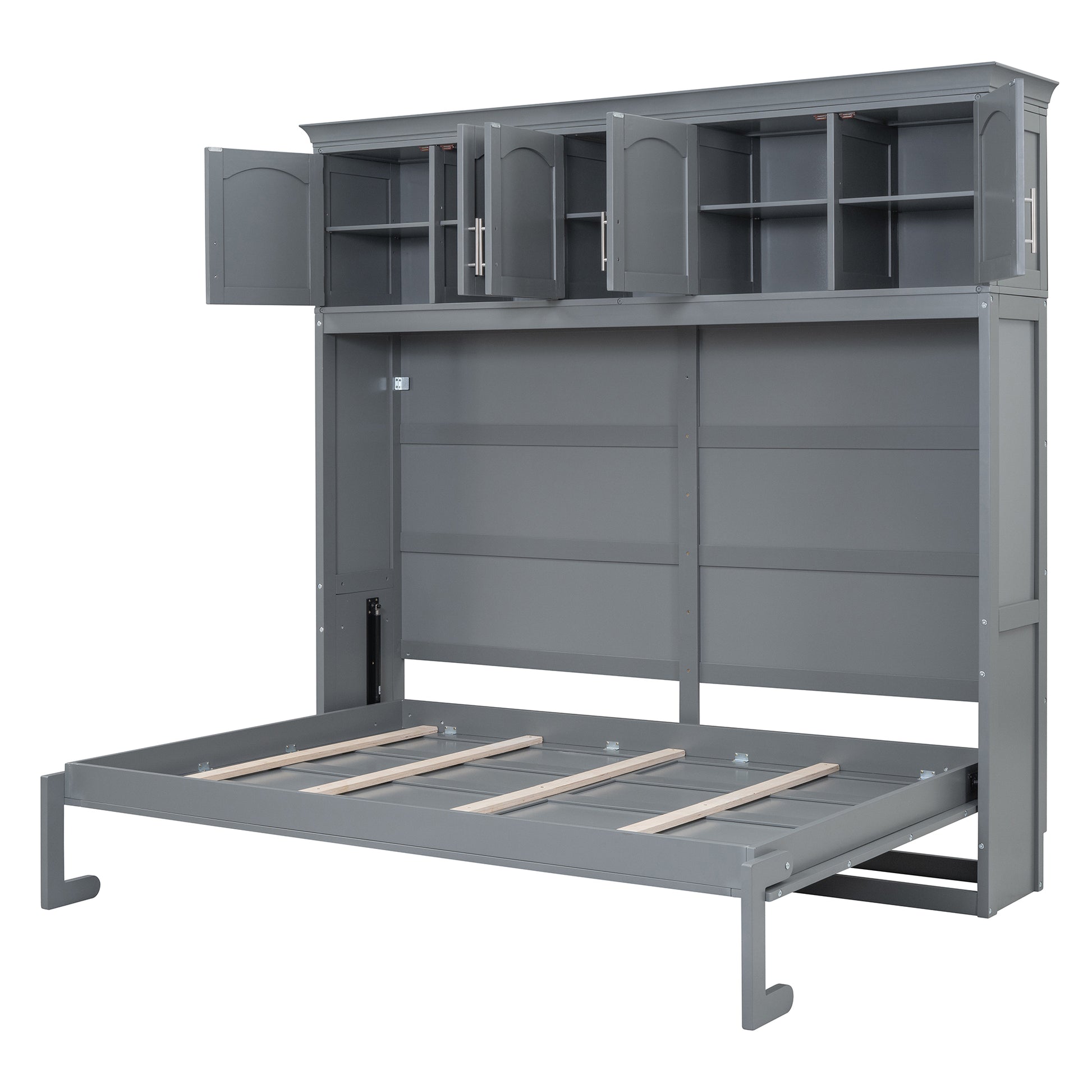 Queen Size Murphy Bed Wall Bed With Top Cabinets,Gray Queen Gray Plywood
