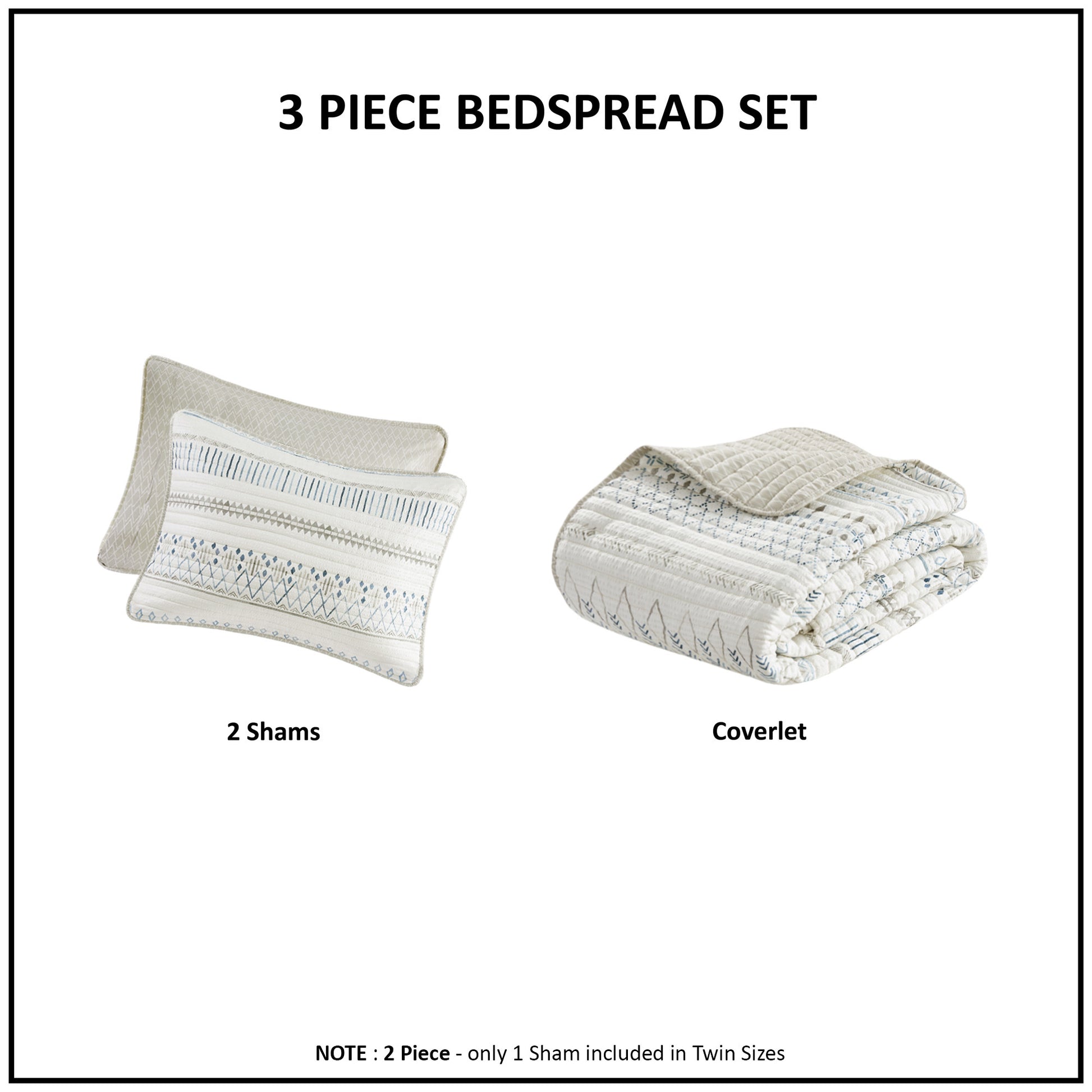 3 Piece Printed Microfiber Seersucker Quilt Set Taupe Blue Full Queen Full Taupe Blue Polyester