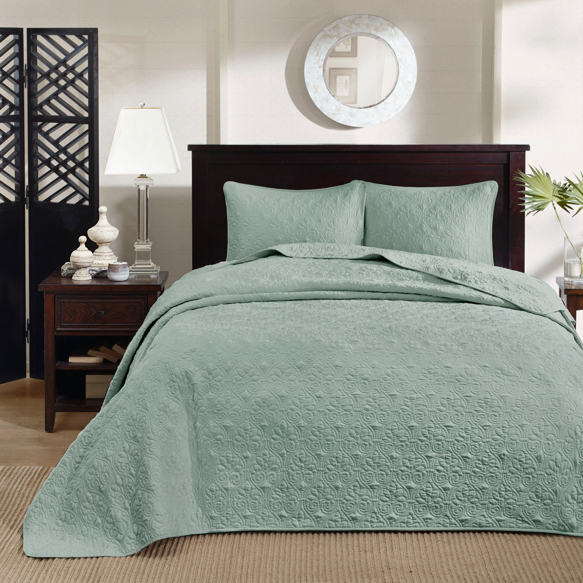 Reversible Bedspread Set Seafoam King Seafoam Cotton