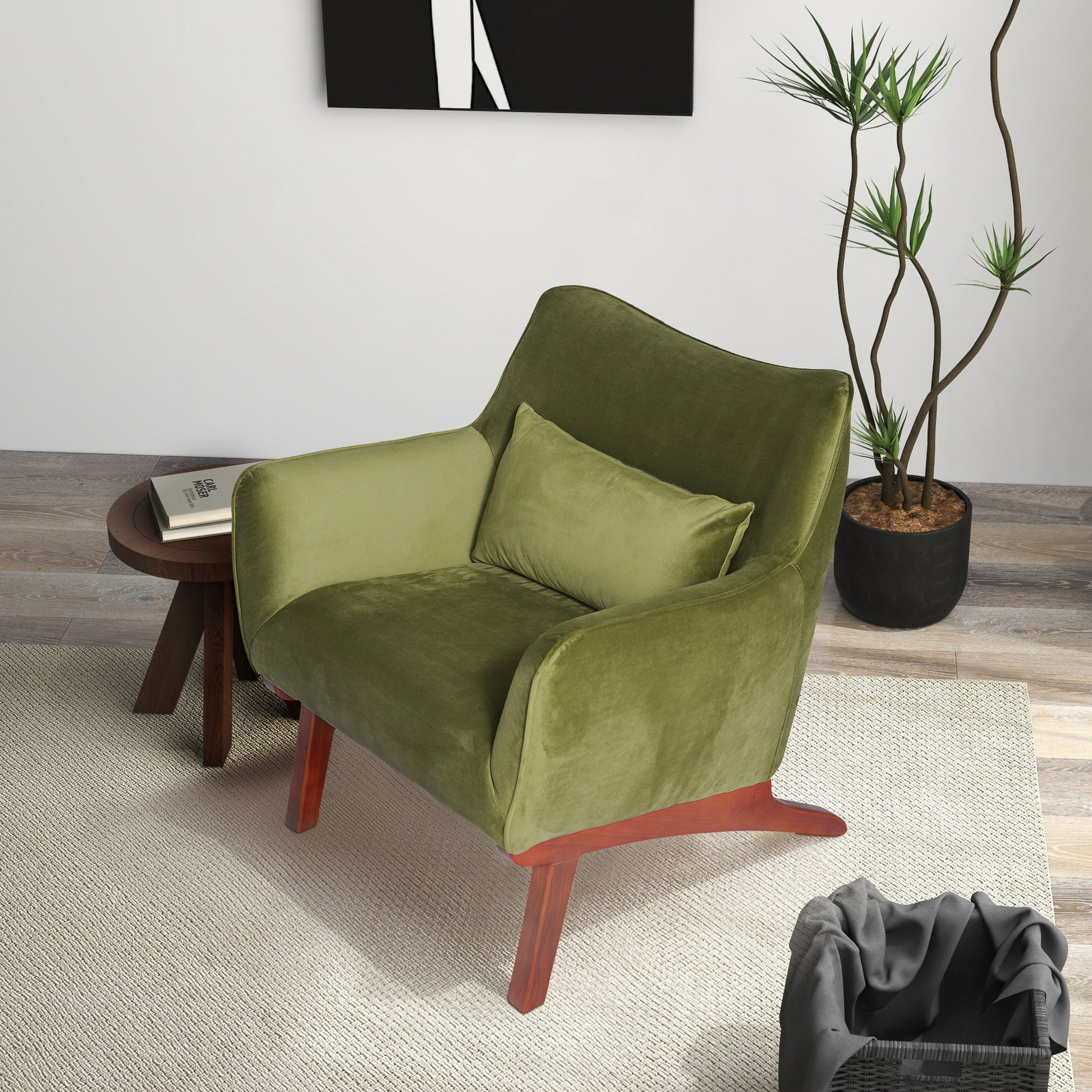 Brayden Olive Green Velvet Lounge Chair Brown,Olive Green Brown Mid Century Modern Foam Solid Wood,Velvet