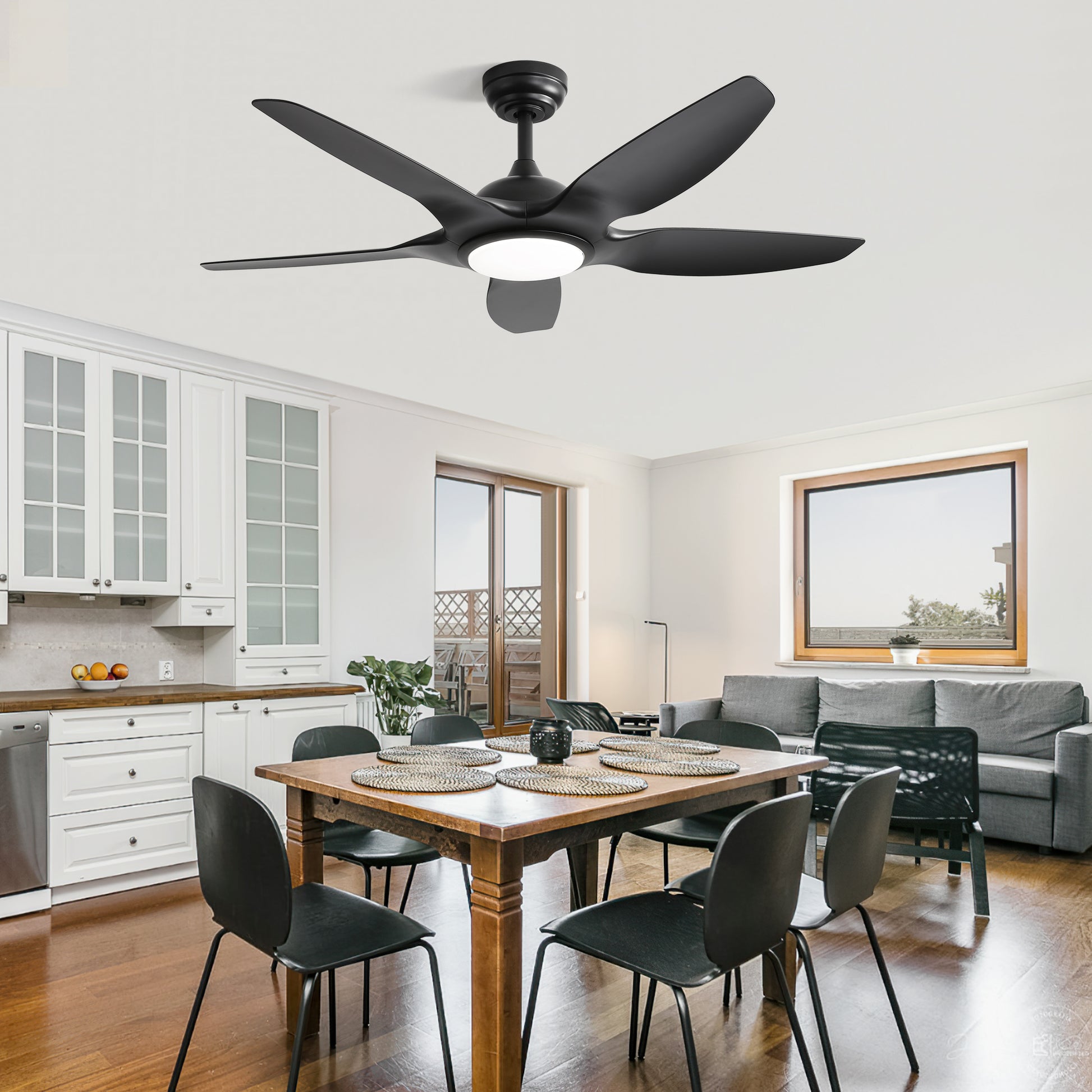 48 Inch Ceiling Fan With Dimmable Led Light And Remote Control, 5 Abs Blades Dc Motor Black Black Abs