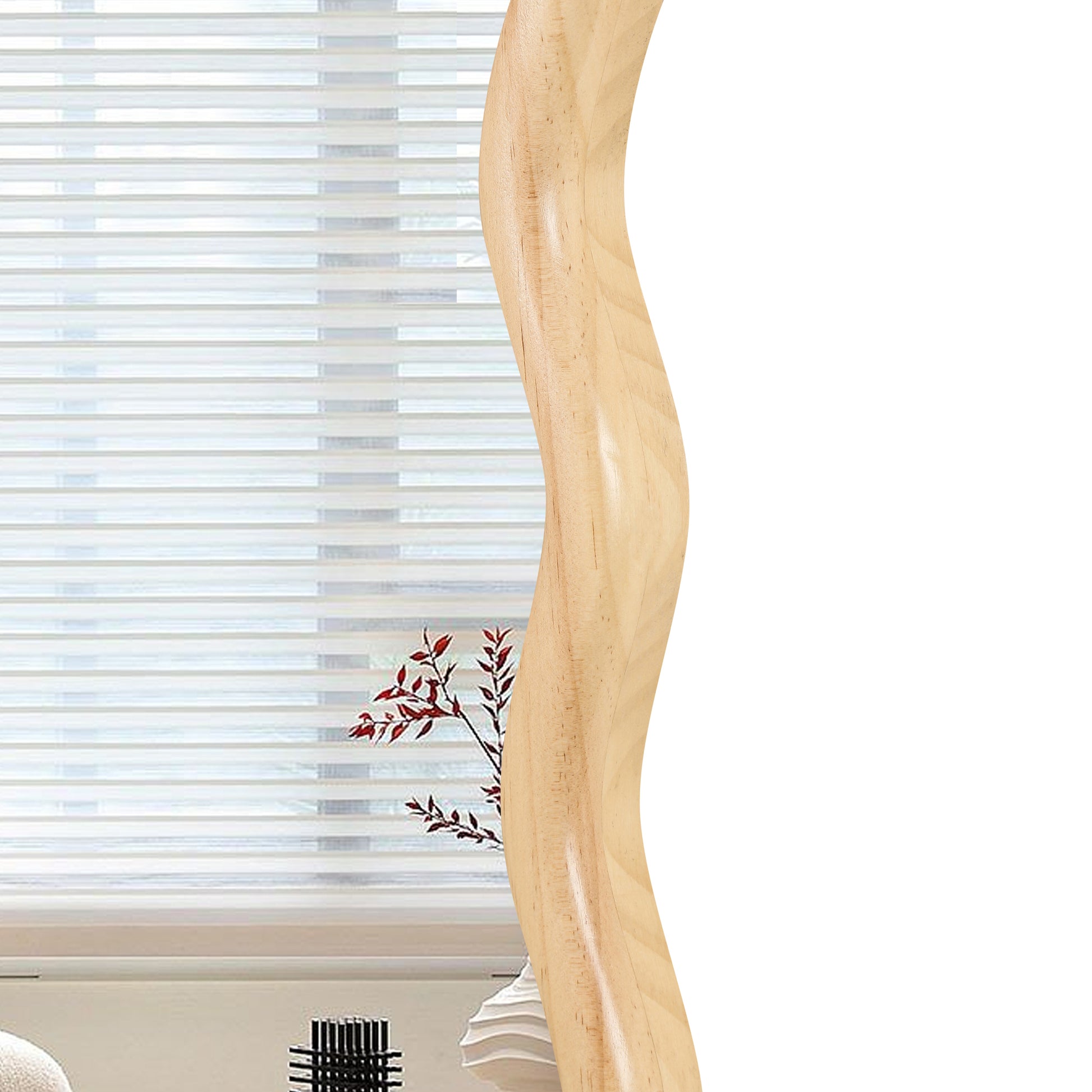 Solid Wood Wavy Mirror Natural Wood Vanity Mirror Wall Decor 31" X 31" Modern Mirror Wall Decor For Bathroom, Bedroom, Living Room, Dining Room, Cloakroom, Entryway Natural Wood Glass Solid Wood