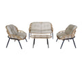 Belize 4 Piece Pe Natural Rattan Outdoor Beige Cushions Conversation Set, Large Beige Pe Rattan Iron