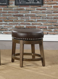 Round Swivel Stools Set Of 2, Brown Faux Leather 360 Degree Swivel Seat Trim Solid Wood Frame Brown Finish Transitional Style Furniture Brown Dining Room Round Solid Wood