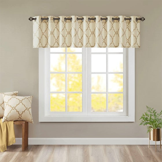 Fretwork Print Grommet Top Window Valance Beige Gold 50X18" Beige Gold Polyester