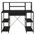 Black Office Desk With Open Shelves And Hutch Black Writting Desk Office Rectangular Shelves Wood Metal Sled