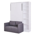 Twin Size Murphy Bed Wall Bed With Sofa,With Shelves,White Twin White Plywood