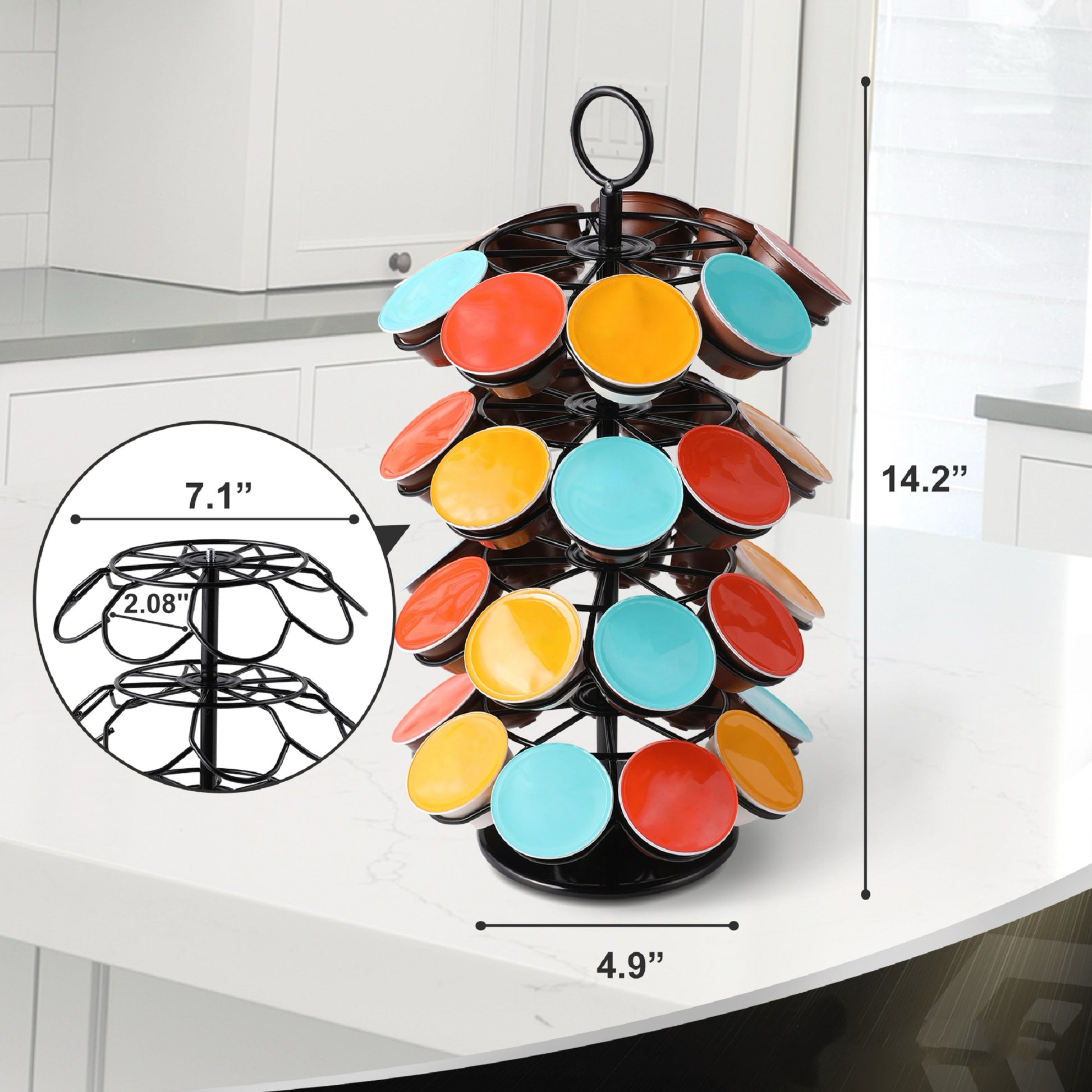 K Cups Holder K Cup Carousel Coffee Pods Storage Organizer Stand Comes All In One Piece Black Black Metal