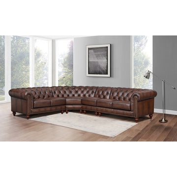 Alton Bay Leather L Shaped Convertible Sectional Brown Genuine Leather Wood Primary Living Space Medium Firm Tufted Back Mid Century Modern L Shaped Eucalyptus Rolled Arms Down Filling Leather 6 Seat