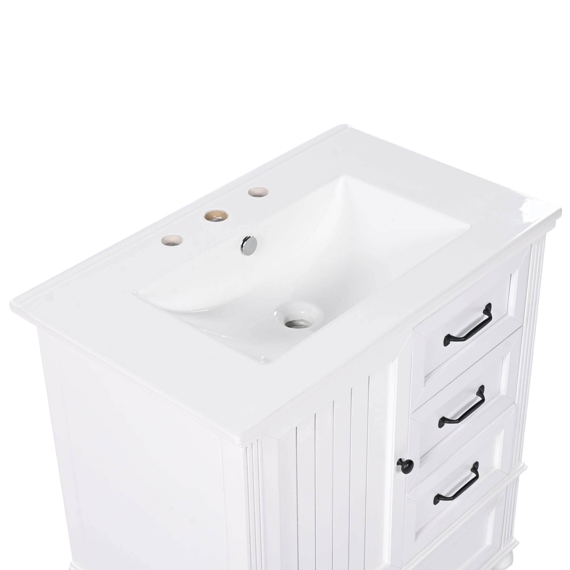 30" Bathroom Vanity With Sink, Bathroom Cabinet With A Door, Three Drawers, Solid Wood Legs & Mdf Board, Adiustable Foot Pads, White White Mdf