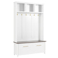 Versatile 4 In 1 Hall Tree With 6 Golden Hooks, Brown Wood Grain Bench With Multiple Storage Space, Entryway Coat Rack With 2 Drawers For Living Room, Hallway, White, 47.2''W*76.6''H White Primary