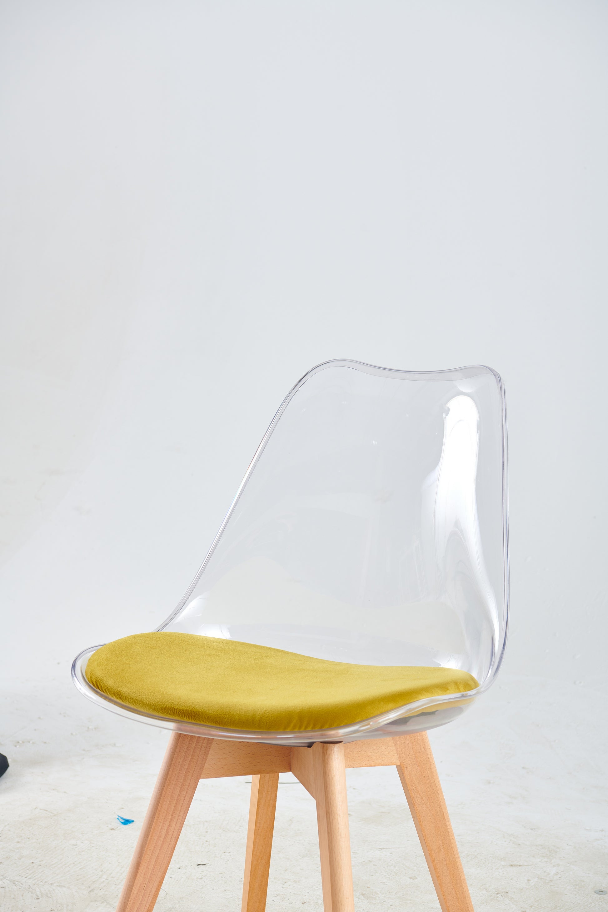 Wood Leg And Transparent Back Chair,Set Of 4,Dining Chair,Coffee Chair Transparent Wood Plastic