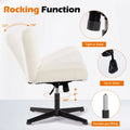 Office Chair Armless Desk Chair No Wheels, Sherpa Padded Wide Seat Home Office Chairs, 115 Rocking Mid Back Cute Computer Chair For Bedroom, Vanity, Makeup,Whtie White Foam Teddy