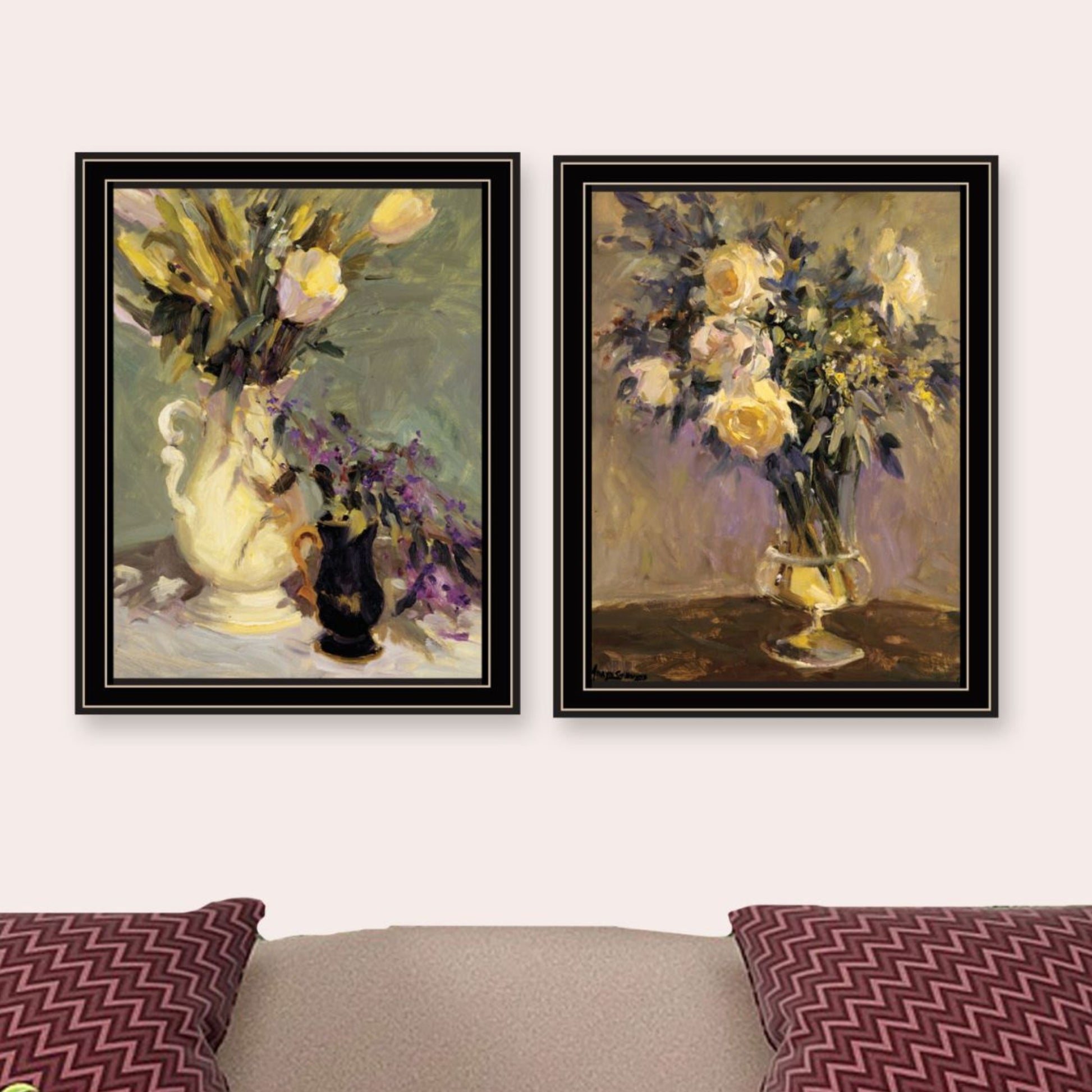 lavender flower wall art Abstract Tulips & Lavender Flower Vases" Framed Wall Art For Living R