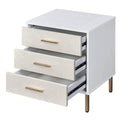 White, Champagne And Gold 3 Drawer Nightstand With Metal Leg White 3 Drawers Bedroom Rectangle Drawers White Wood Metal