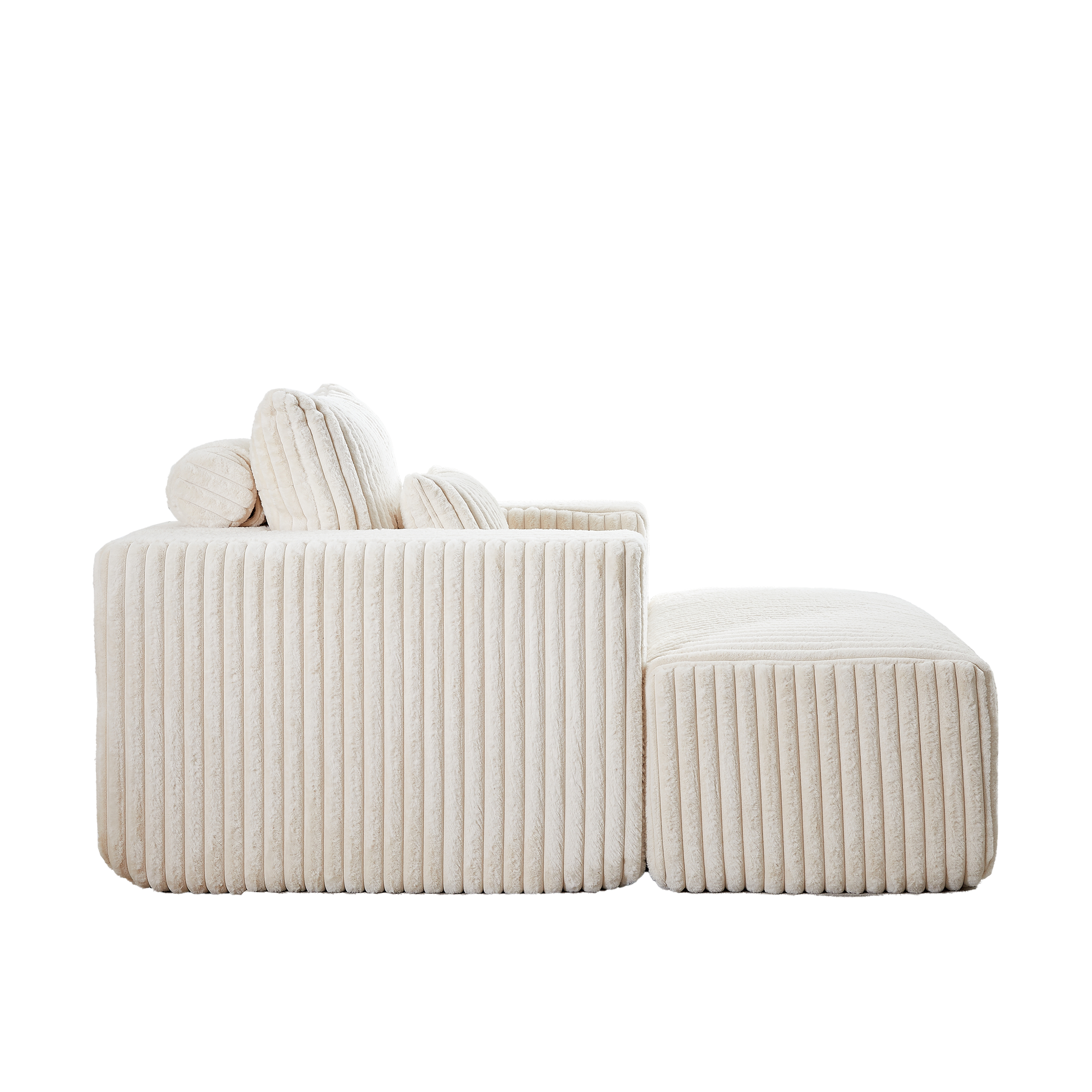 62.5 Inch Corduroy Sponge Sofa Lounge Chair With Removable Footrest,No Assembly Required,Fluffy Modern Sleeper Chair For Indoor Living Room Bedroom Beige Foam Corduroy 1 Seat