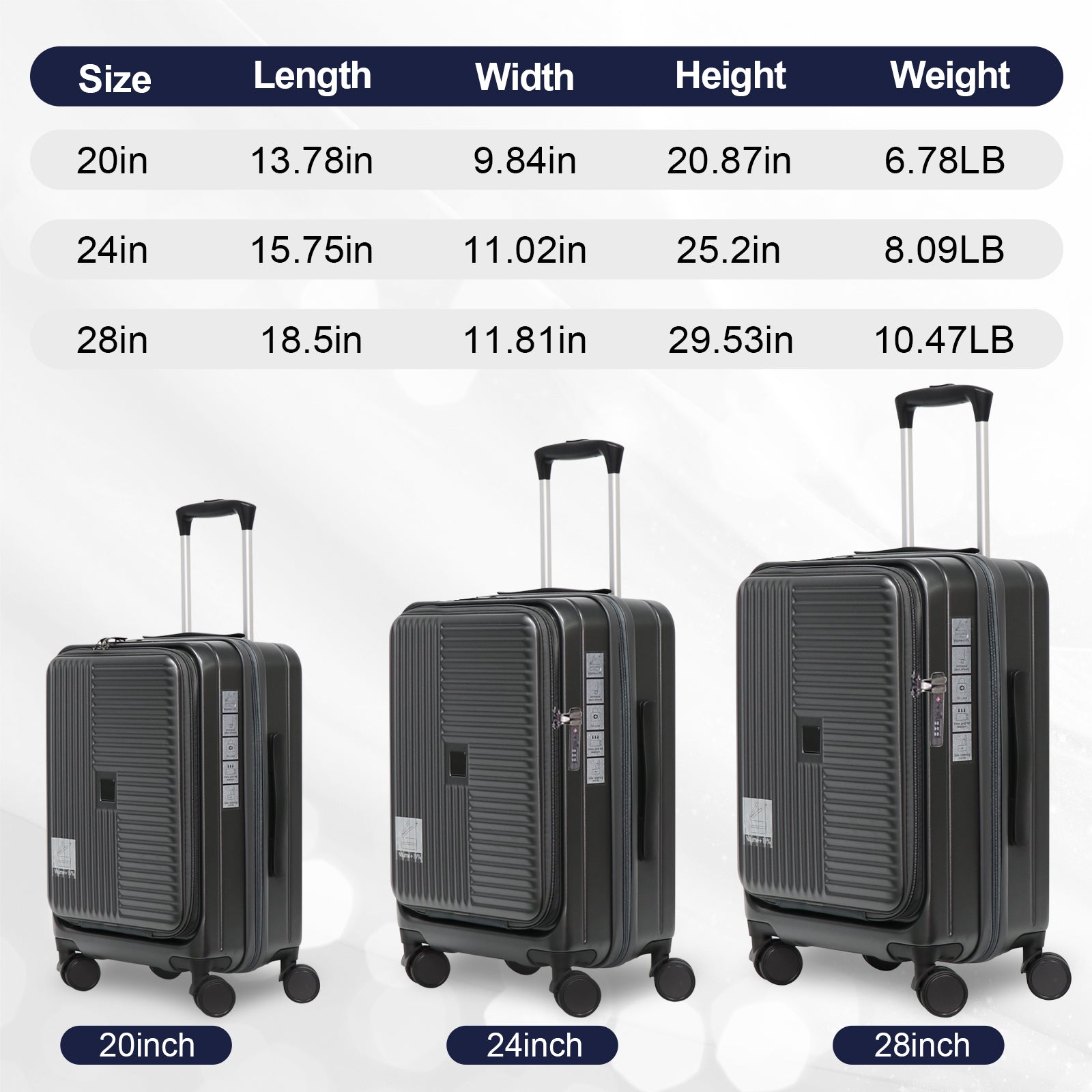 Luggage,With Front Opening,Tsa Approved Lock,Hardshell Suitcase,Grey Cement Grey Abs Pc