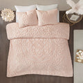 3 Piece Tufted Cotton Chenille Medallion Comforter Set Blush Full Queen Full Blush Cotton