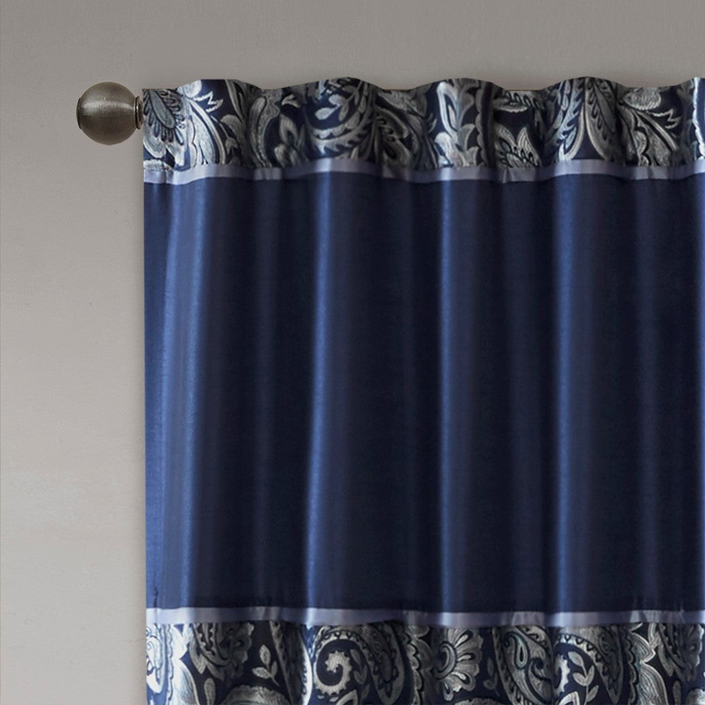 Jacquard Curtain Panel Pair Navy Polyester