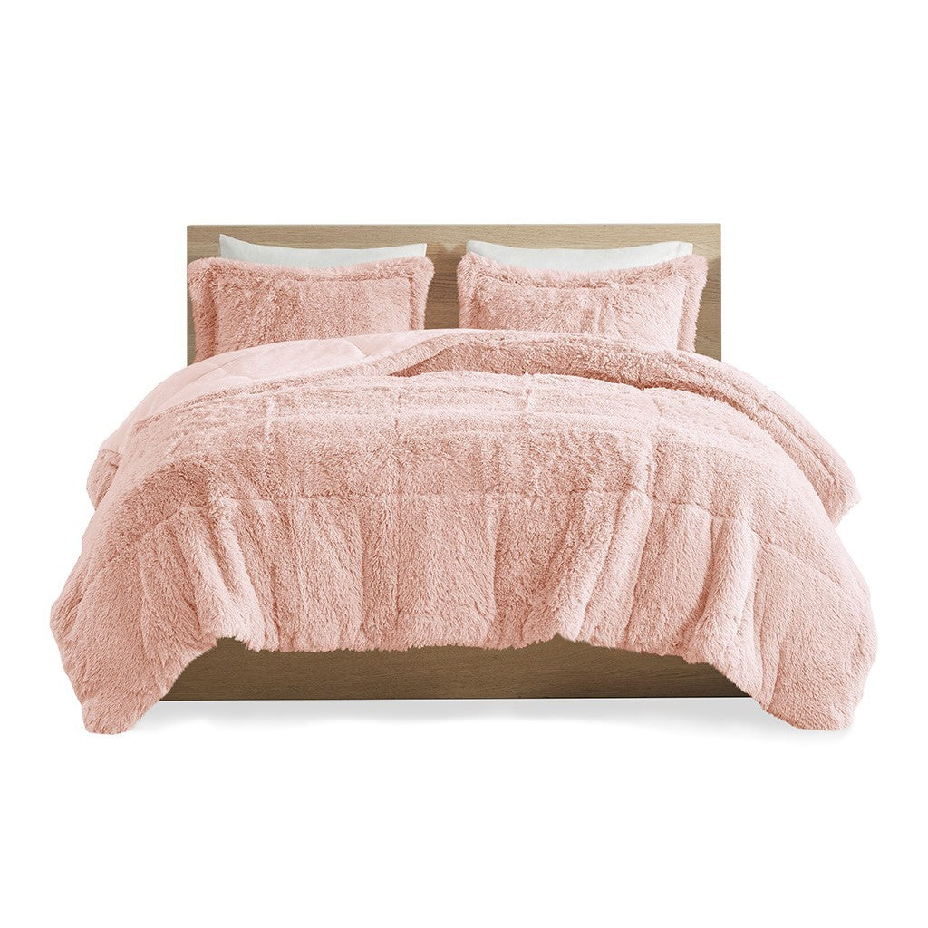 Shaggy Long Fur Comforter Mini Set Twin Blush Polyester