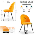 Dining Chair, Orange Velvet, Metal Black Legs, Set Of 4 Side Chairs Metal Plaid Orange Dining Room Powder Coated Foam Dry Clean Modern Dining Chairs Solid Back Foam Velvet