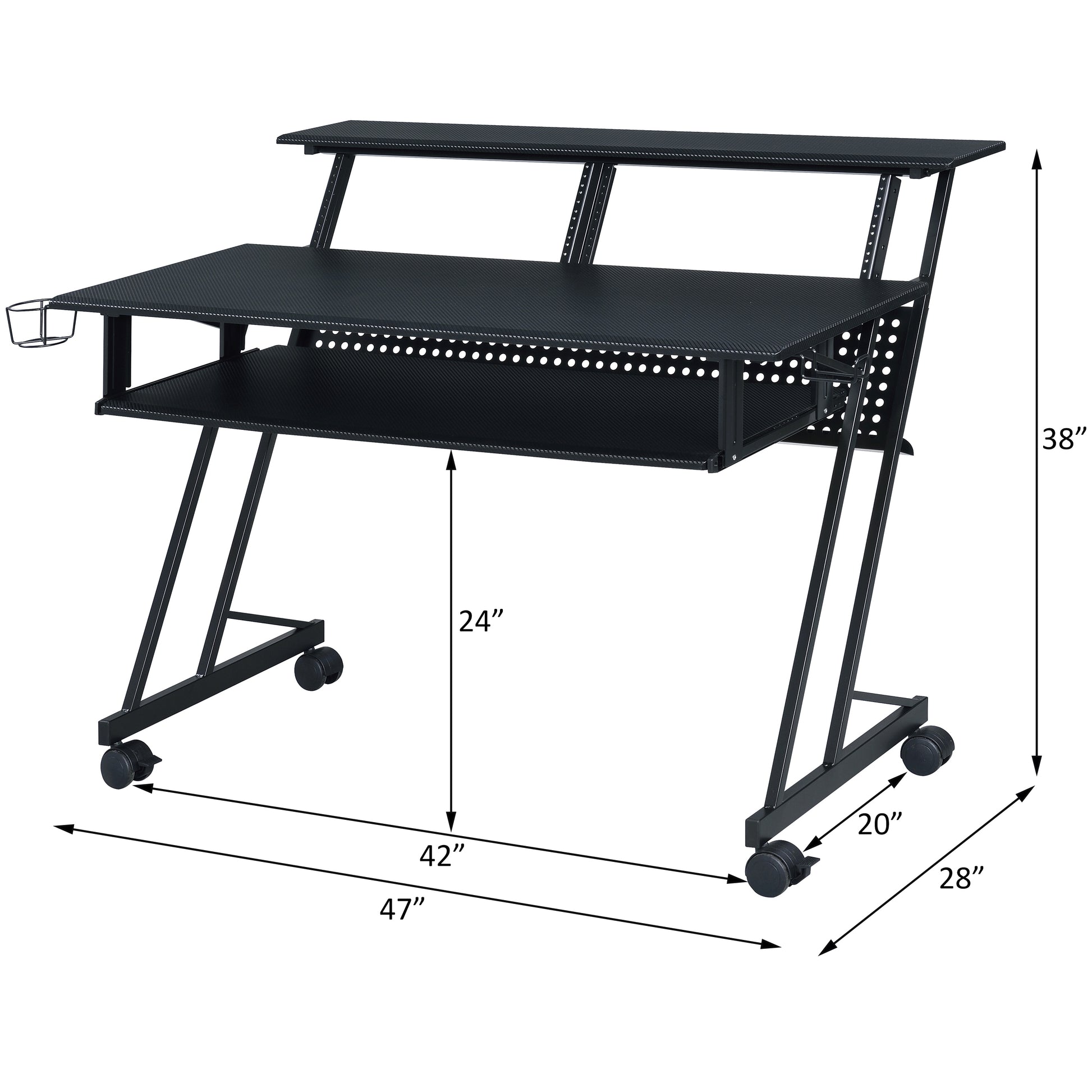 Black Music Recording Studio Desk With Keyboard Tray Black Keyboard Tray Computer Desk Office Rectangular Shelves Wood Metal