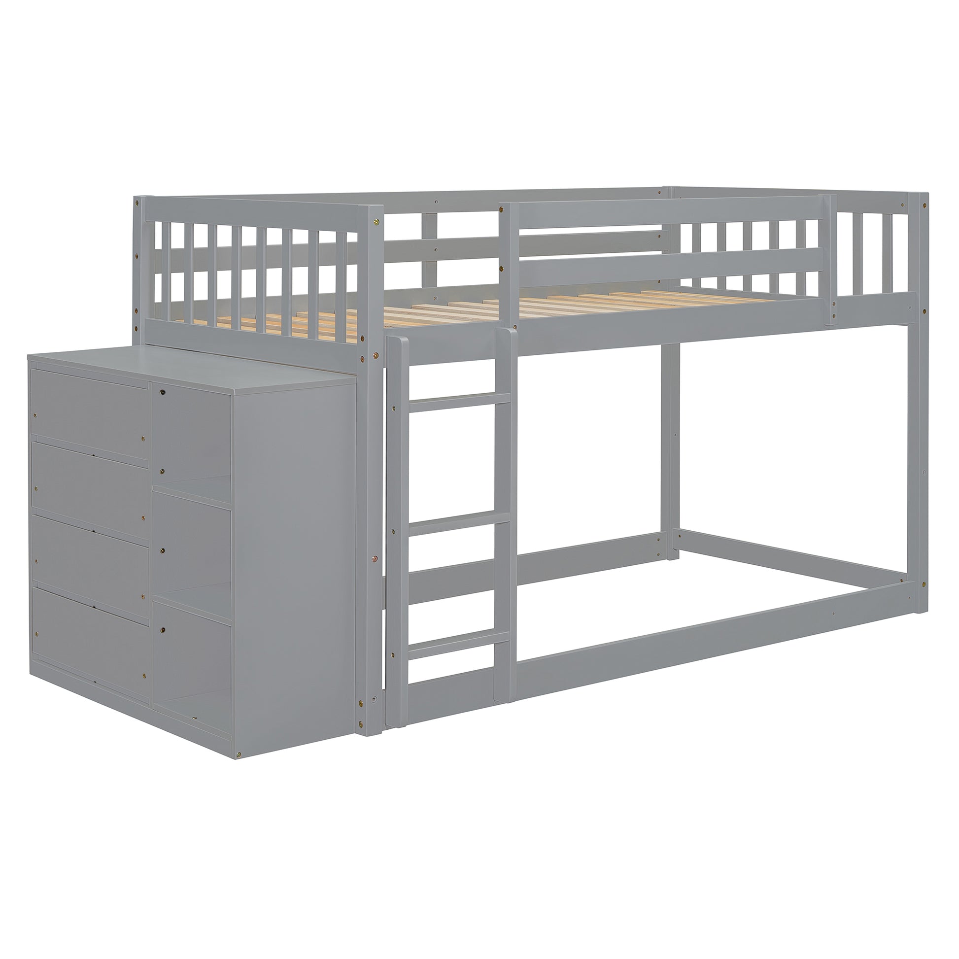 Twin Over Twin Bunk Bed With 4 Drawers And 3 Shelves Gray Twin Gray Solid Wood