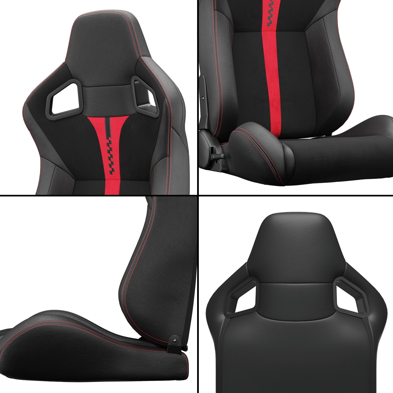 2Pc Universal Bucket Racing Seats Red Stitch Red Pvc Leather Reclinable Carbon Look Leather Back With Adjustor Slider Not Including Seat Bracket 1 Box Of 2 Pieces Black Red Foam Pvc