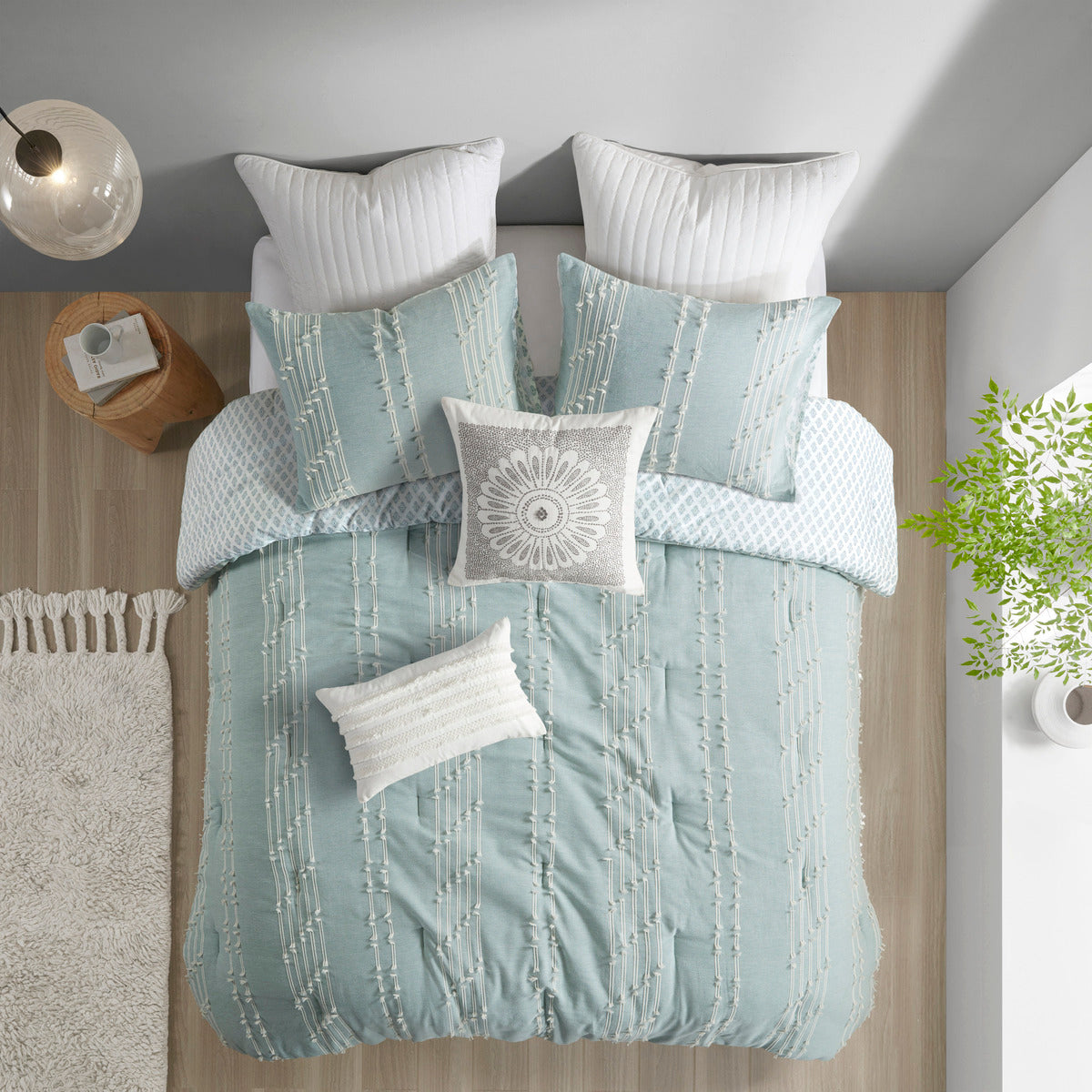 3 Piece Cotton Jacquard Comforter Set Aqua King Cal King King Aqua Cotton