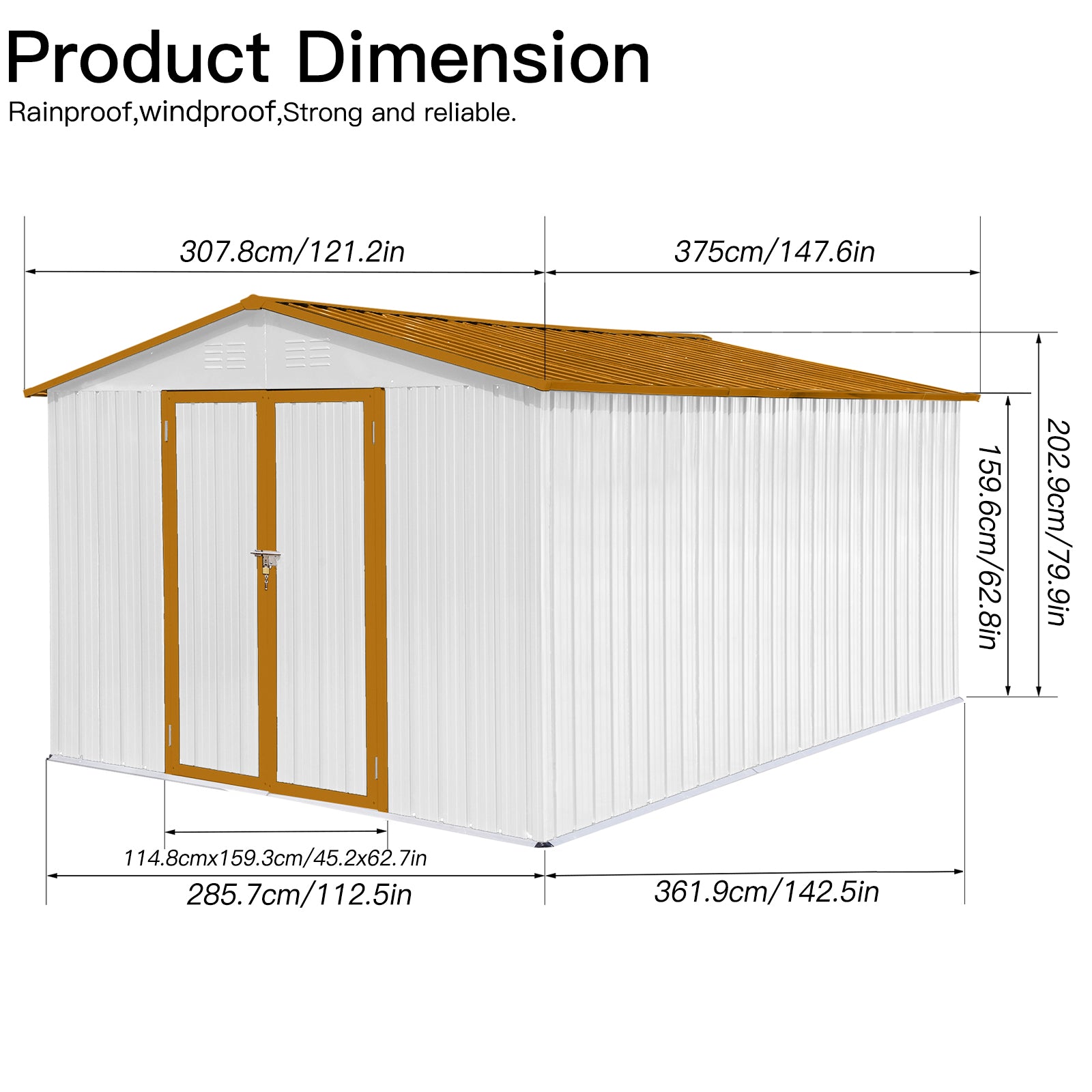 Metal Garden Sheds 10Ftx12Ft Outdoor White Yellow White Metal