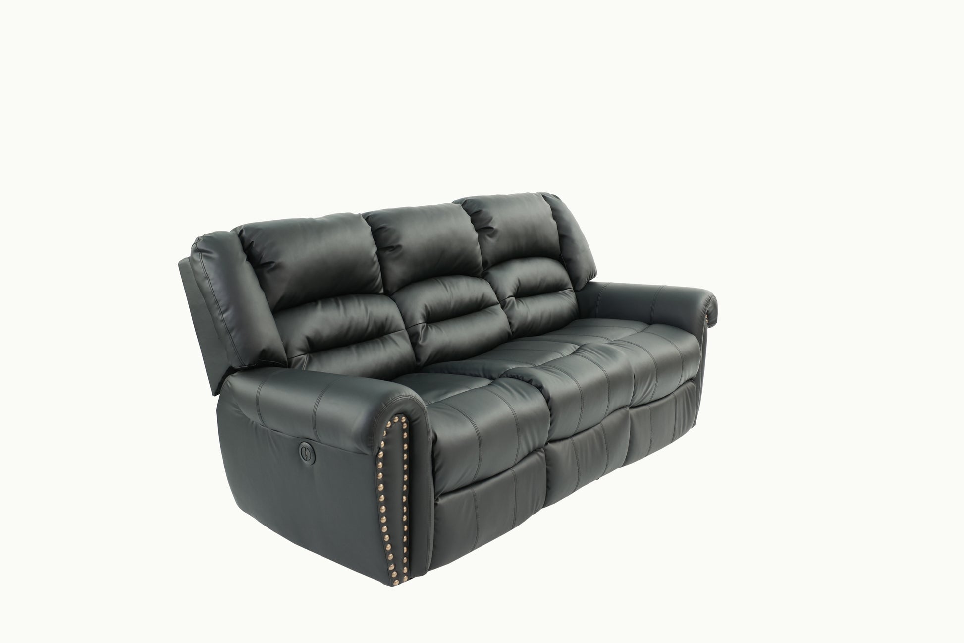 Plush Relax 1Pc Manual Motion Sofa Only Black Color Bonded Leather 3 Seat Couch Armrest Cushion Seating Living Room Furniture Black Faux Leather Metal Primary Living Space Cushion Back Contemporary,Modern Pillow Top Arms Metal 3 Seat