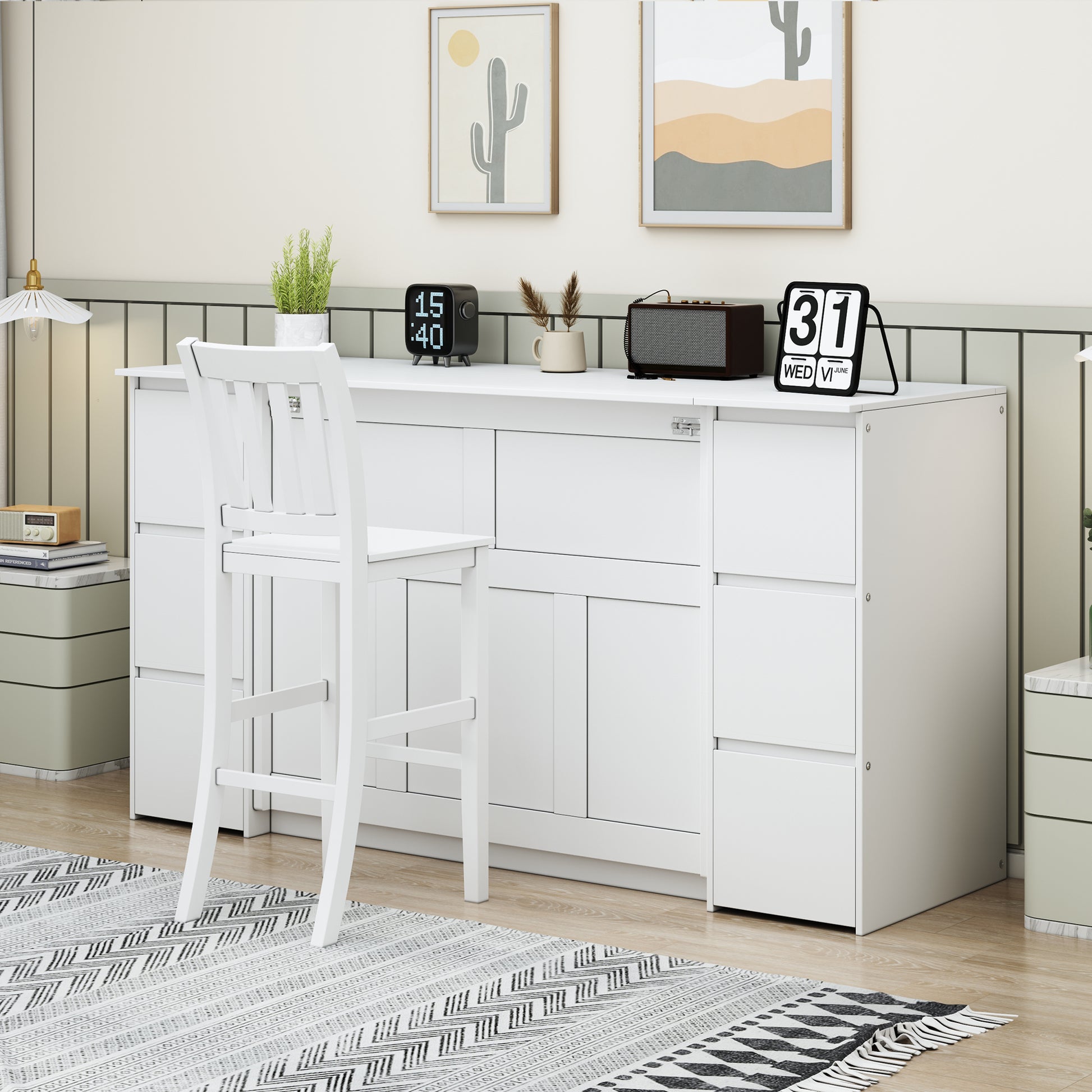 Twin Size Murphy Bed With Drawers, Cabinets And Usb Ports,White Twin White Mdf Lvl