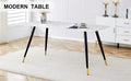 Modern Minimalist Dining Table. White Imitation Marble Pattern Sintered Stone Desktop With Black Metal Legs.62.2