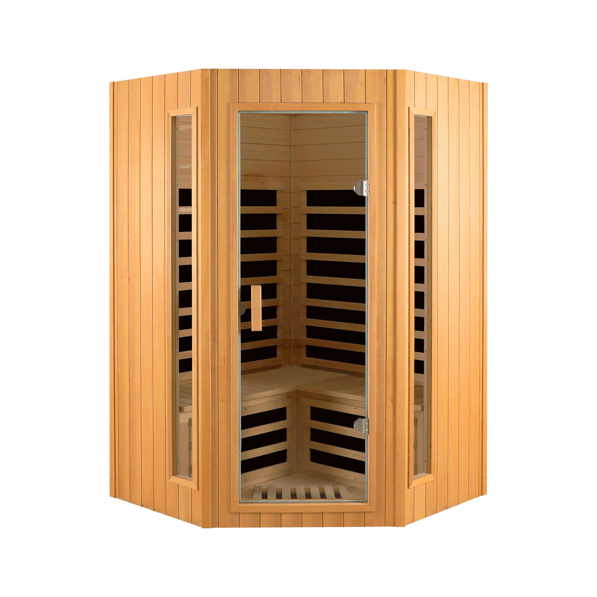 Two Person Hemlock Indoor Far Infrared Sauna Room Natural Wood Metal & Wood