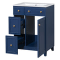 24 Inch Bathroom Vanity Cabinet With Ceramic Sink, 2 Drawers, 1 Door Blue Bathroom Solid Wood Mdf