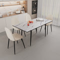 Scalable Mdf Modern Dining Table And Chair Set, Suitable For 2 6 People, White Dining Table And Modern Beige Round Dining Chair 4 Piece Set, Medieval Dining Table Set, Metal Base And Linen Chair