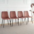 Interior Pink Velvet Dining Chair, Modern Kitchen Dining Chair With Cushion Back, Upholstered Side Chair With Black Coated Metal Legs, Family Kitchen Dining And Living Room Set Of 4 Metal Pink