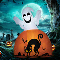 Homcom 5Ft Halloween Inflatables Outdoor Decorations Ghost With Pumpkin, Outdoor Blow Up Yard Decor With Led Lights For Garden, Lawn, Party, Holiday White Polyester