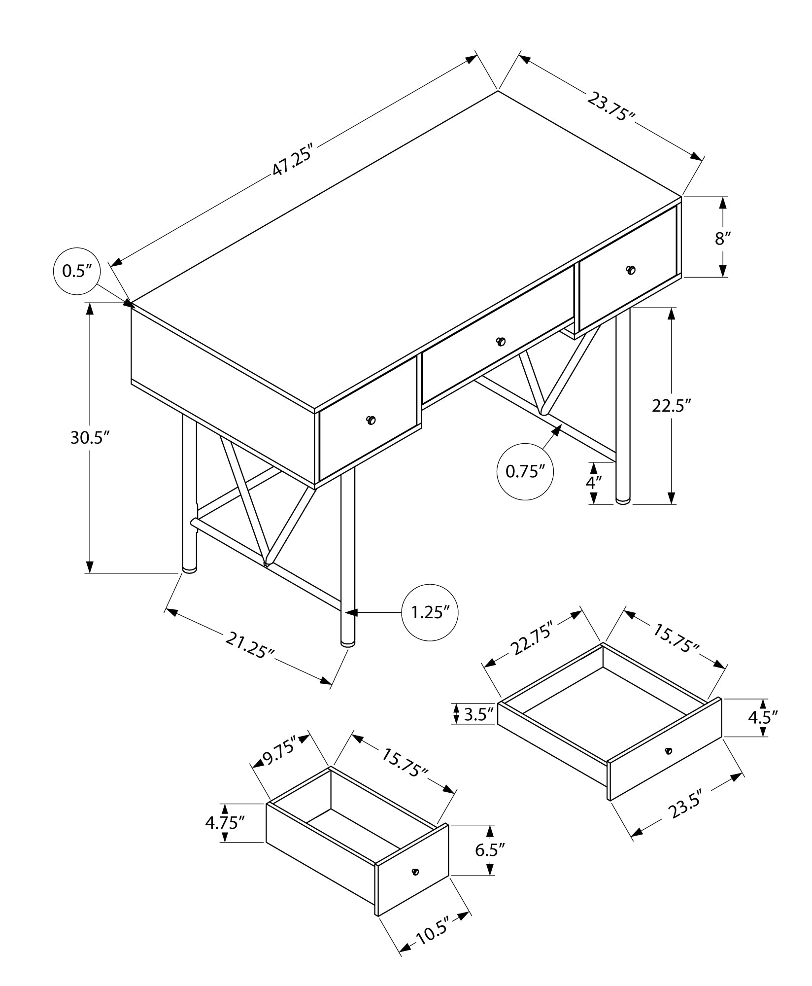 Computer Desk, Home Office, Laptop, Storage Drawers, 48"L, Work, Brown Laminate, Black Metal, Transitional Brown Particle Board