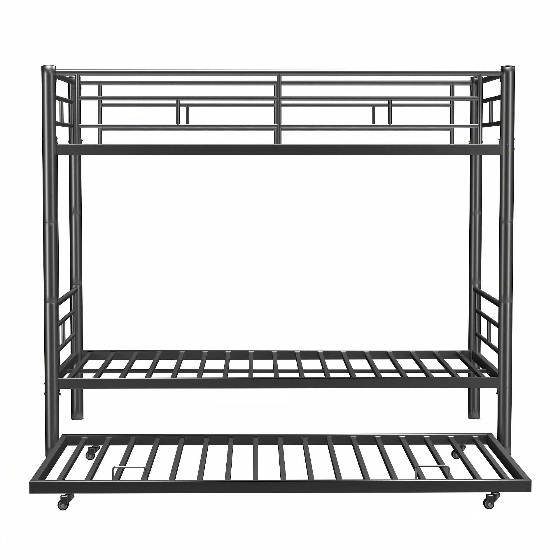 Heavy Duty Sturdy Meta Twin Over Twin Bunk Bed L Noise Reduced Safety Guardrail No Box Spring Needed,Black Twin Black Metal