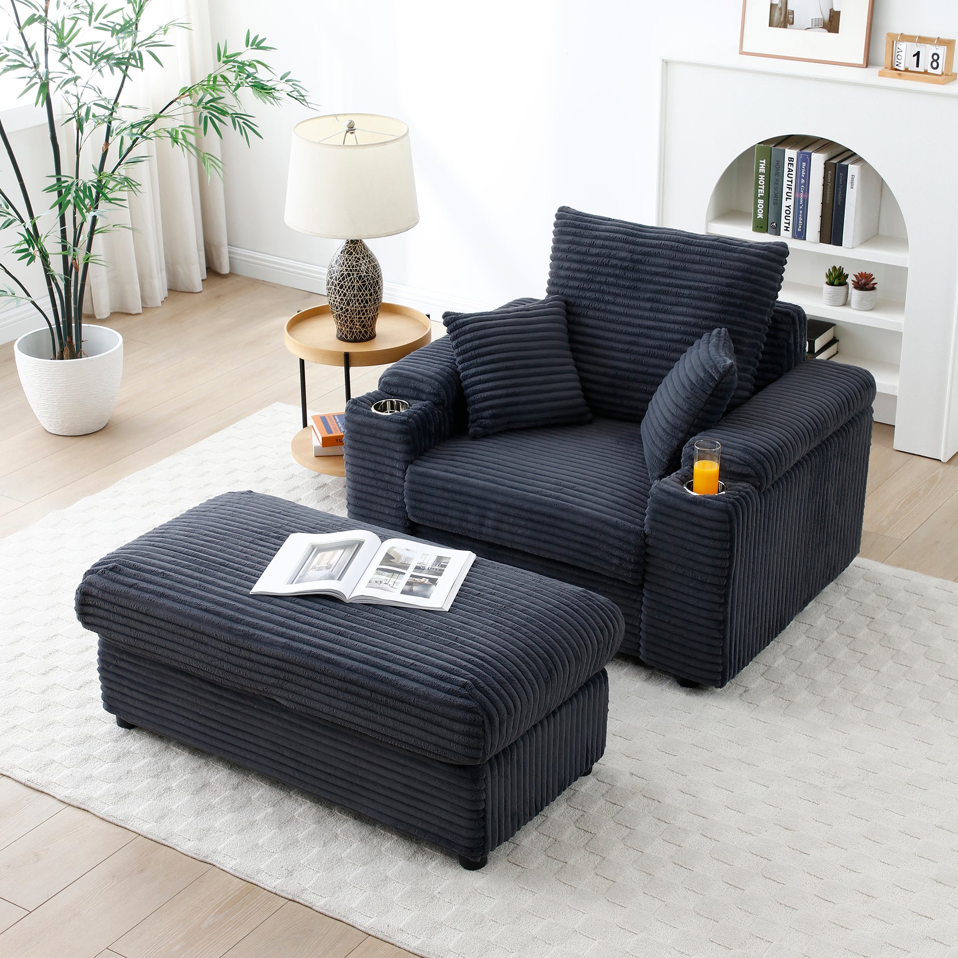 Oversized Accent Chair With Ottoman, Single Sofa Chair With Large Seat