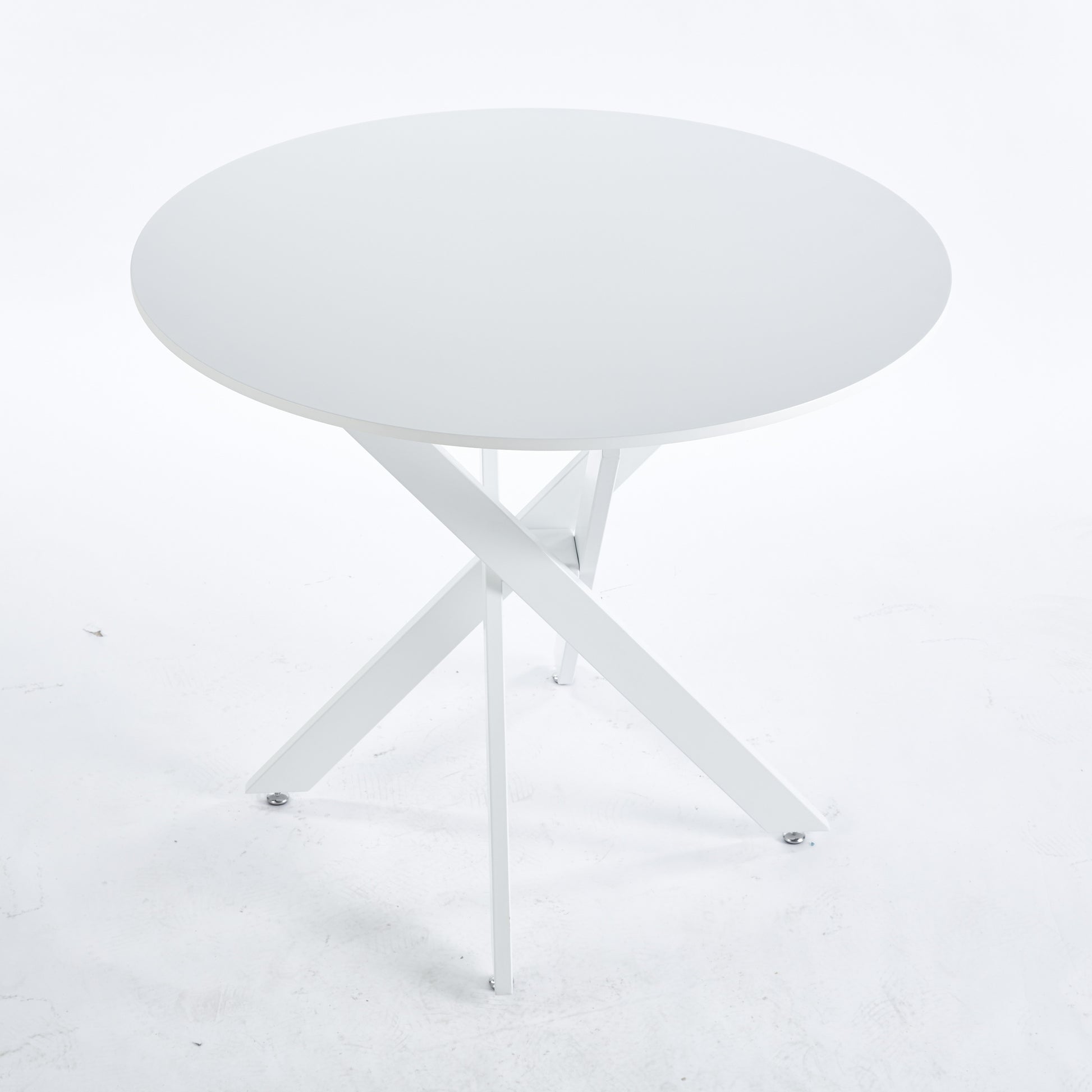 Dining Table With Cross Metal Leg And Mdf Top,Modern Space Saving Kitchen Table For Living Room,White Legs,Round Table,90X90X75Cm White Mdf Metal