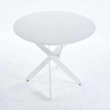 Dining Table With Cross Metal Leg And Mdf Top,Modern Space Saving Kitchen Table For Living Room,White Legs,Round Table,90X90X75Cm White Mdf Metal